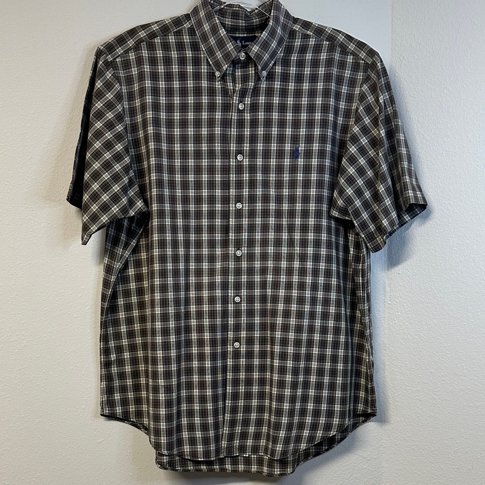 Ralph Lauren Classic Men's Plaid Cotton Button Down Short Sleeve Logo Size XL